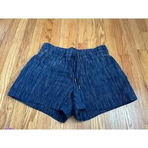 Athleta Cabo Shorts Women 6 Blue 100% Linen Striped Waist Tie Pockets Summer